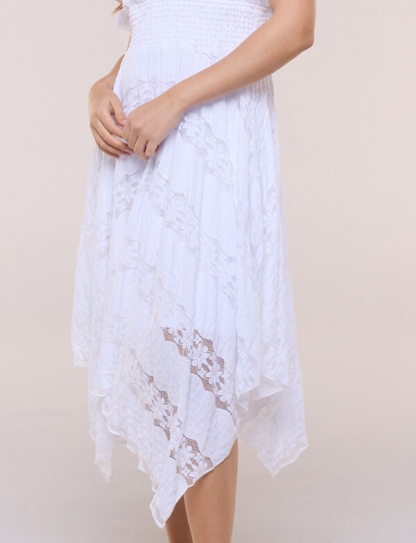 Vestido De Encaje Con Frunces BLANCO