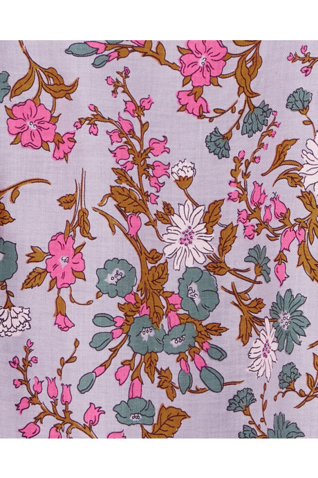 Vestido de algodón, con pliegues, diseño floral. Talles 2-5T Sin color