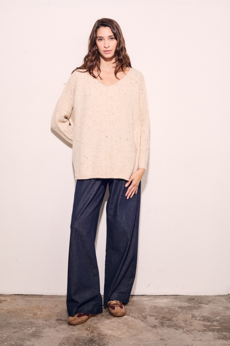 Sweater Bouttonne Beige Melange