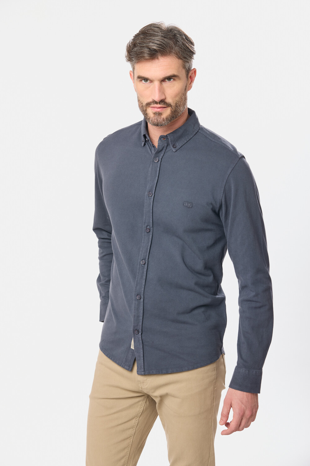 CAMISA PIQUE LISA MANGA LARGA Azul