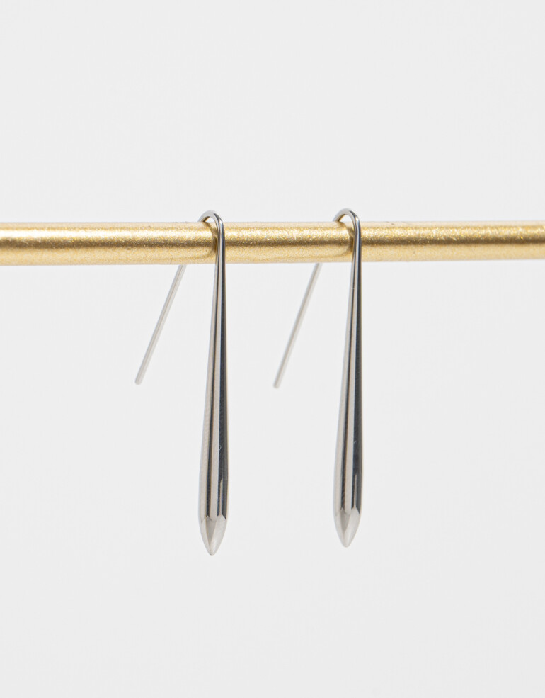 Aros Colgantes Cortos Metal Aros De Acero - Plateado