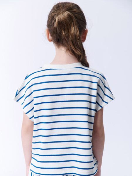 Remera hombro caido con rayas Azul