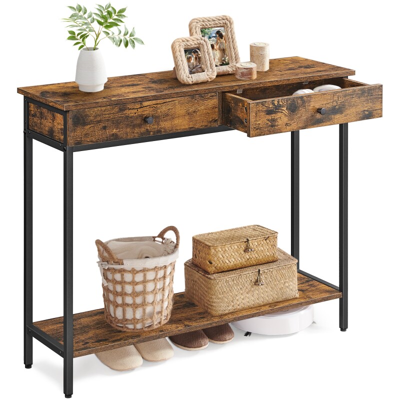 VASAGLE Mesa de Consola con 2 Cajones – Mesa de Entrada para Dormitorio y Sala de Estar Sin Color