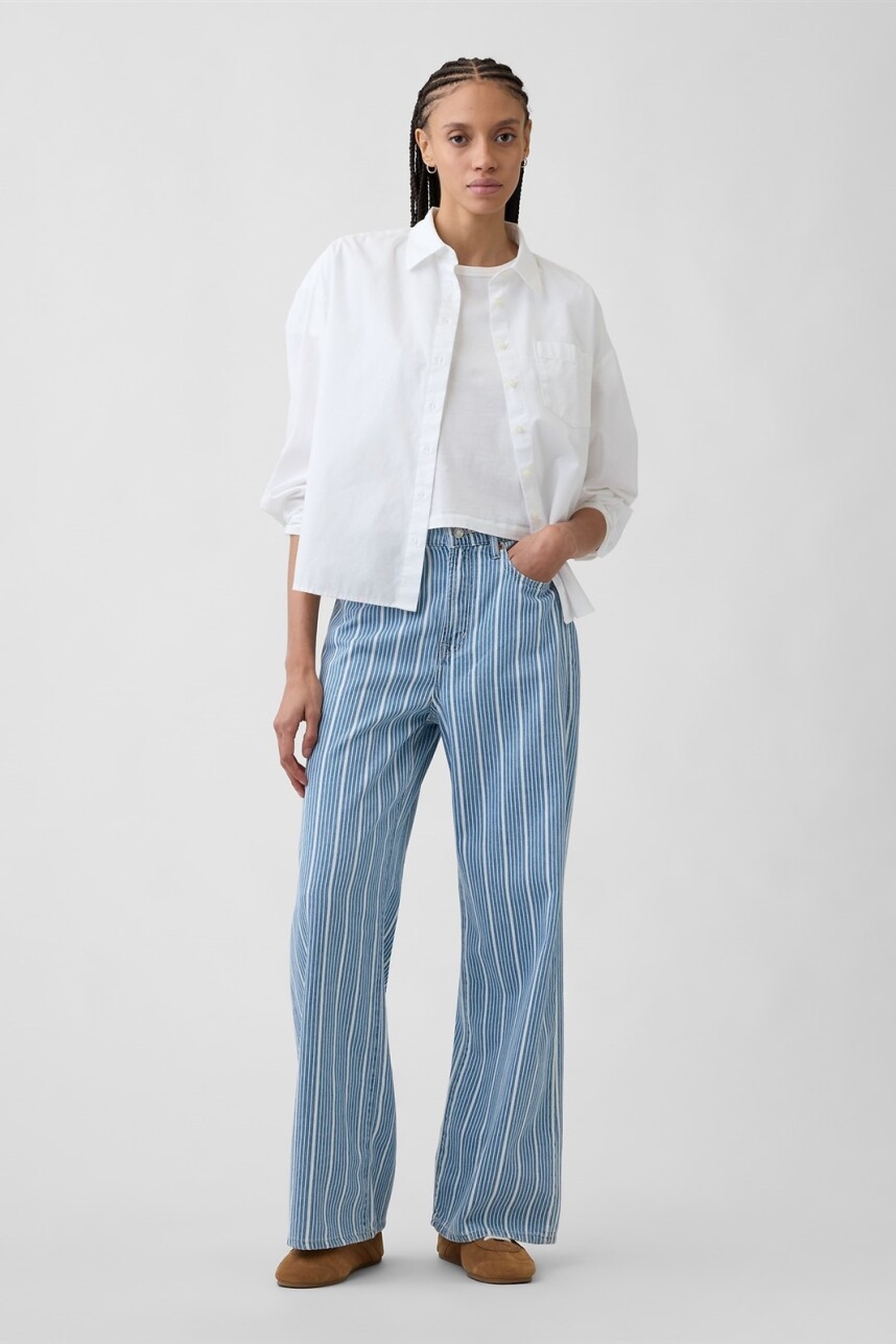 Jean Wide Leg Tiro Alto Mujer Blue Stripe