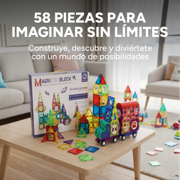 Juego De Construcción Bloques Magnéticos Infantil 58 Piezas Diseño De Colores