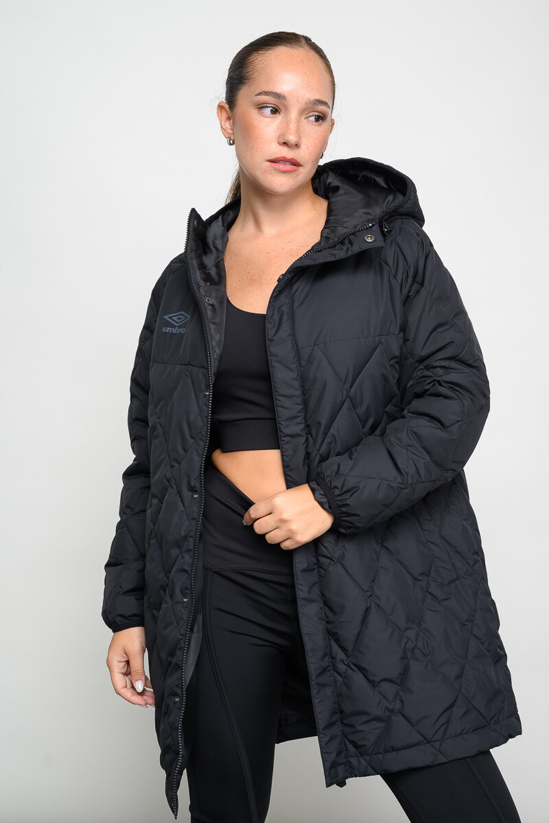 Campera puffy umbro capitoneada larga con capucha Negro