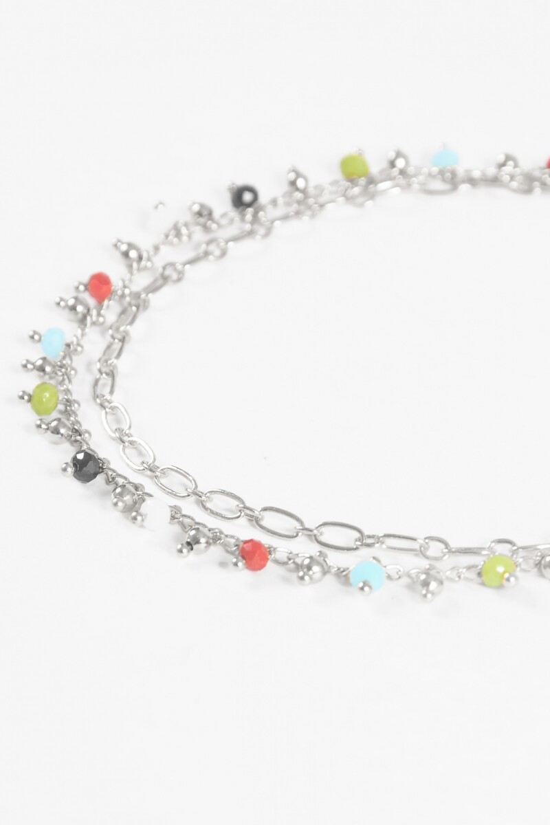 Tobillera doble cuentas plateado