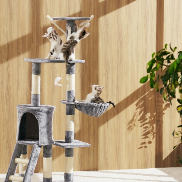 Rascador Torre 5 Niveles En Felpa Y Sisal Para Gato Juego Variante Color Gris Claro