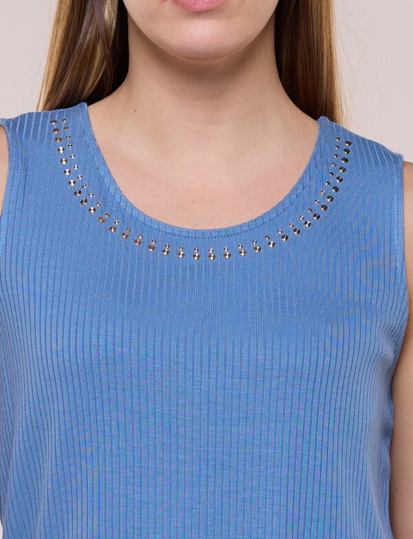 Musculosa Escote Redondo Con Tachas CELESTE OSCURO