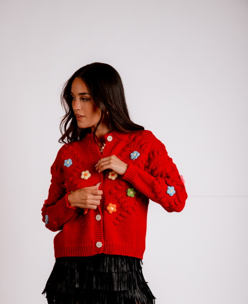 Saco Clarisse bordó con flores de colores