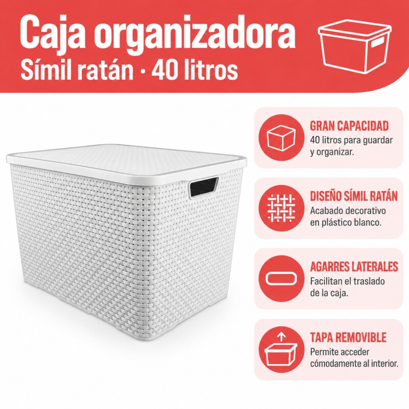 Set x2 Caja ratán 40 lts BLANCO