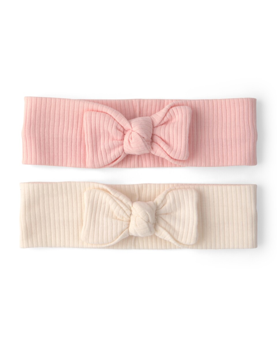 Pack dos vinchas con moño, rosado y crema 
