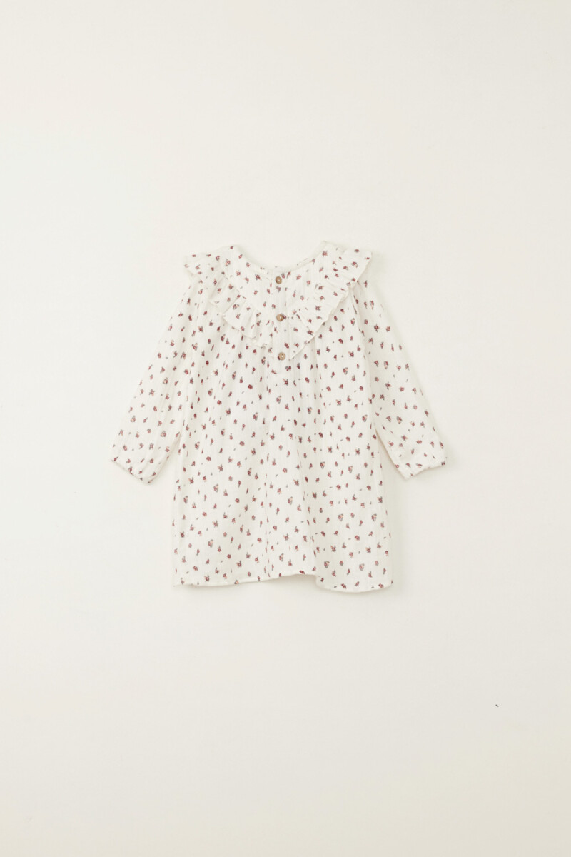 Vestido muselina estampado flores Crudo