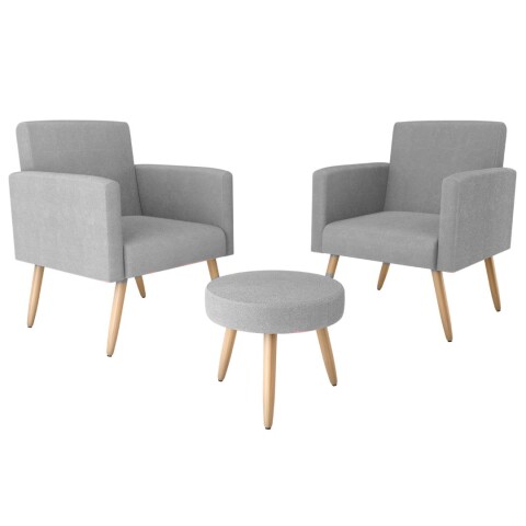 Conjunto 2 Poltronas + Puff Dallas Chumbo Conjunto 2 Poltronas + Puff Dallas Chumbo