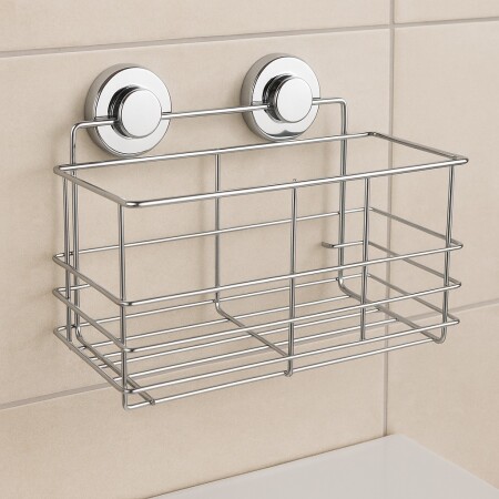 REPISA ORGANIZADOR ALTO CON VENTOSA ACERO INOX. PLATEADO