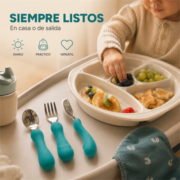 Set X3 Cubiertos Infantiles Marcus & Marcus Agarre Fácil Verde