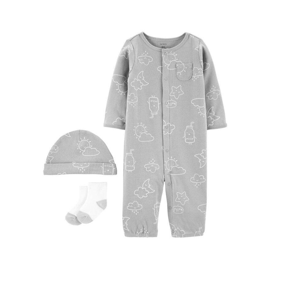 Enterito Carters Con medias y gorro - Primer Muda NB Milk Gris