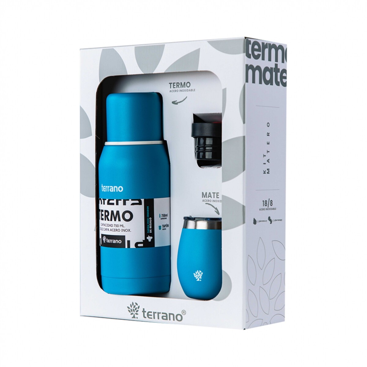 KIT V1 TERMO CLASICO 750ML SIN MANIJA - TERRANO KIT V1 MATE + TERMO CLASICO 750ML AZUL ELECTRICO 