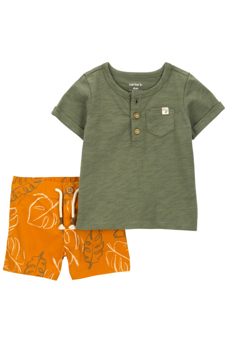 Set dos piezas, short de popelina y remera henley de algodón Set dos piezas, short de popelina y remera henley de algodón