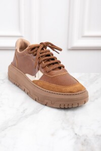 Zapatilla Combinada Cuero Marron