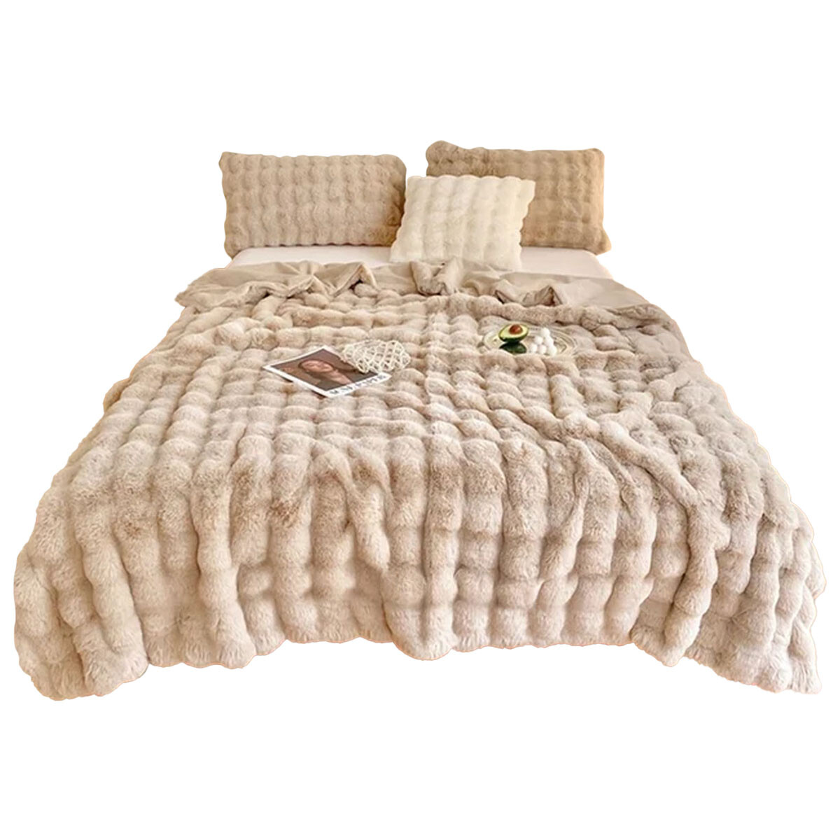 Frazada Manta 2 Plazas Afelpada Pelos Forro Polar Cama Sofá - Beige 