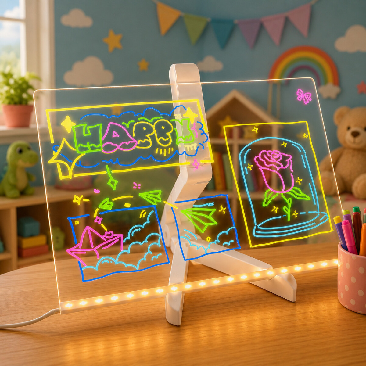 Pizarra Magica Led Luz Usb Soporte Acrilica Luminosa 
