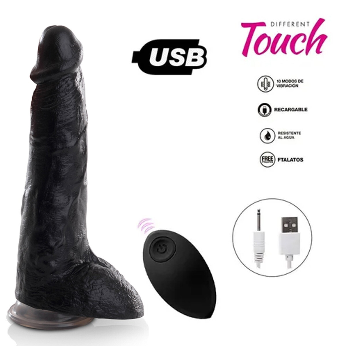 Vibrador Realista A Control Remoto Recargable USB - Negro 