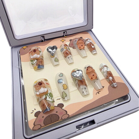 Uñas Adhesivas Decoradas Capibara Para Niñas Set X12 Uñas Adhesivas Decoradas Capibara Para Niñas Set X12