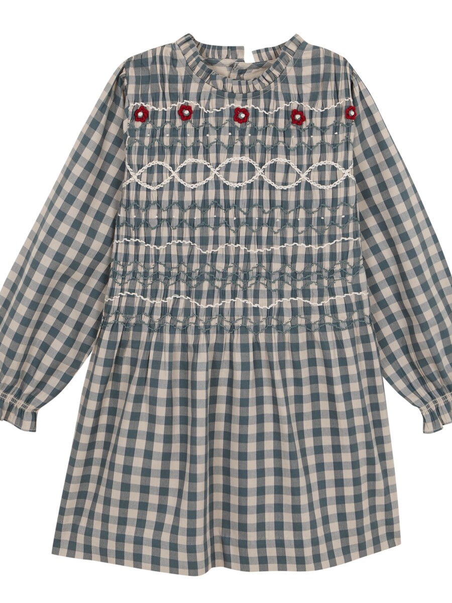 Vestido Cuadros Con Bordada Petroleo