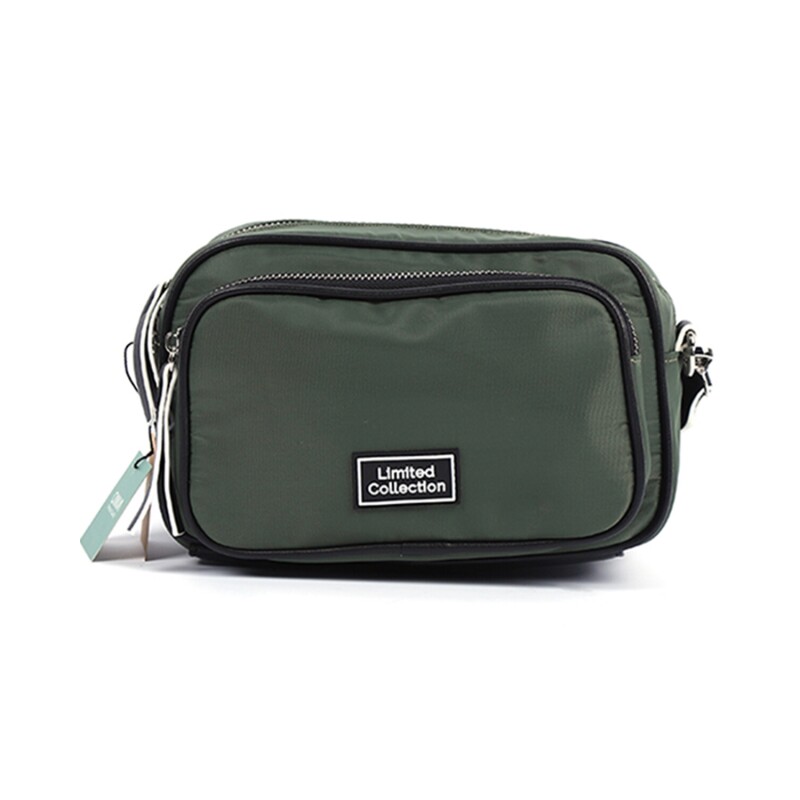 Bandolera Canva Jersey mostaza con bolsillo frontal y correa ajustable Verde