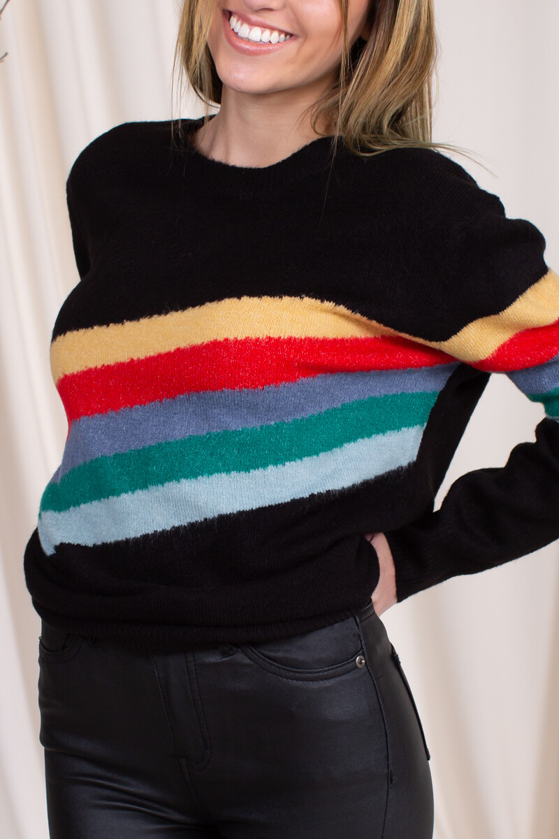 Sweater con franja de colores - Negro 