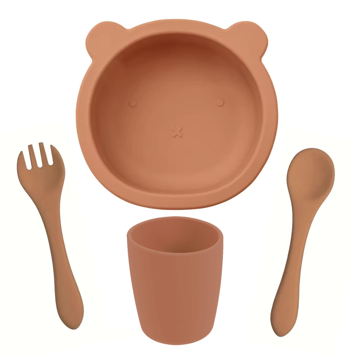 Set Comida Bebé en Silicona Bowl + Cuchara y Tenedor + Vaso - Salmón 
