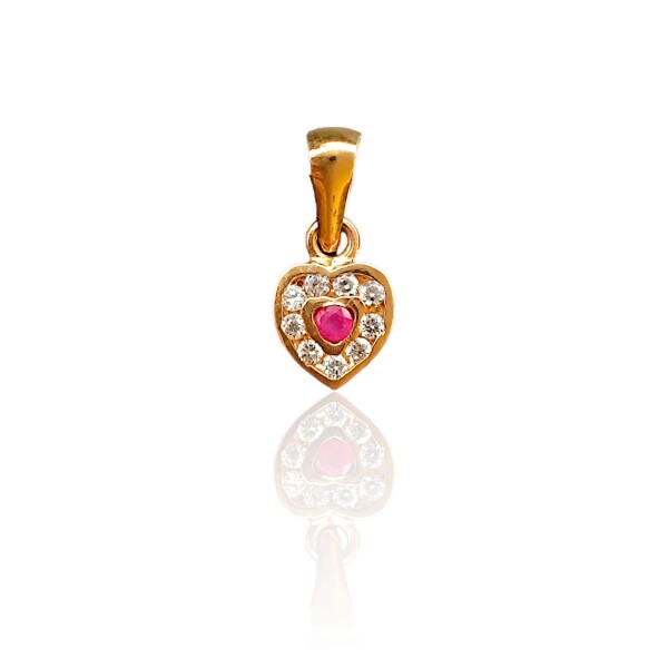 Dije Corazón-Oro bajo-Piedra Rubí y Zirconia-CP8549 Conpiedra