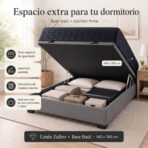 Sommier Baúl 2 Plazas Gris con Colchón Linde Zafiro 140x190 Firme Sommier Baúl 2 Plazas Gris con Colchón Linde Zafiro 140x190 Firme
