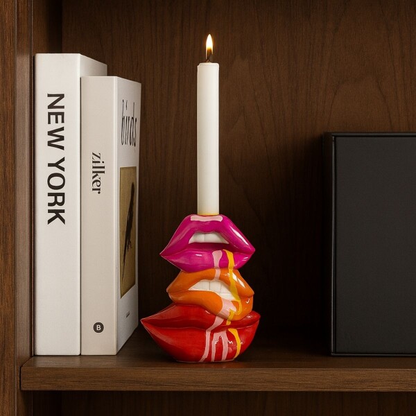 PORTA VELA LIPS ROJO - -