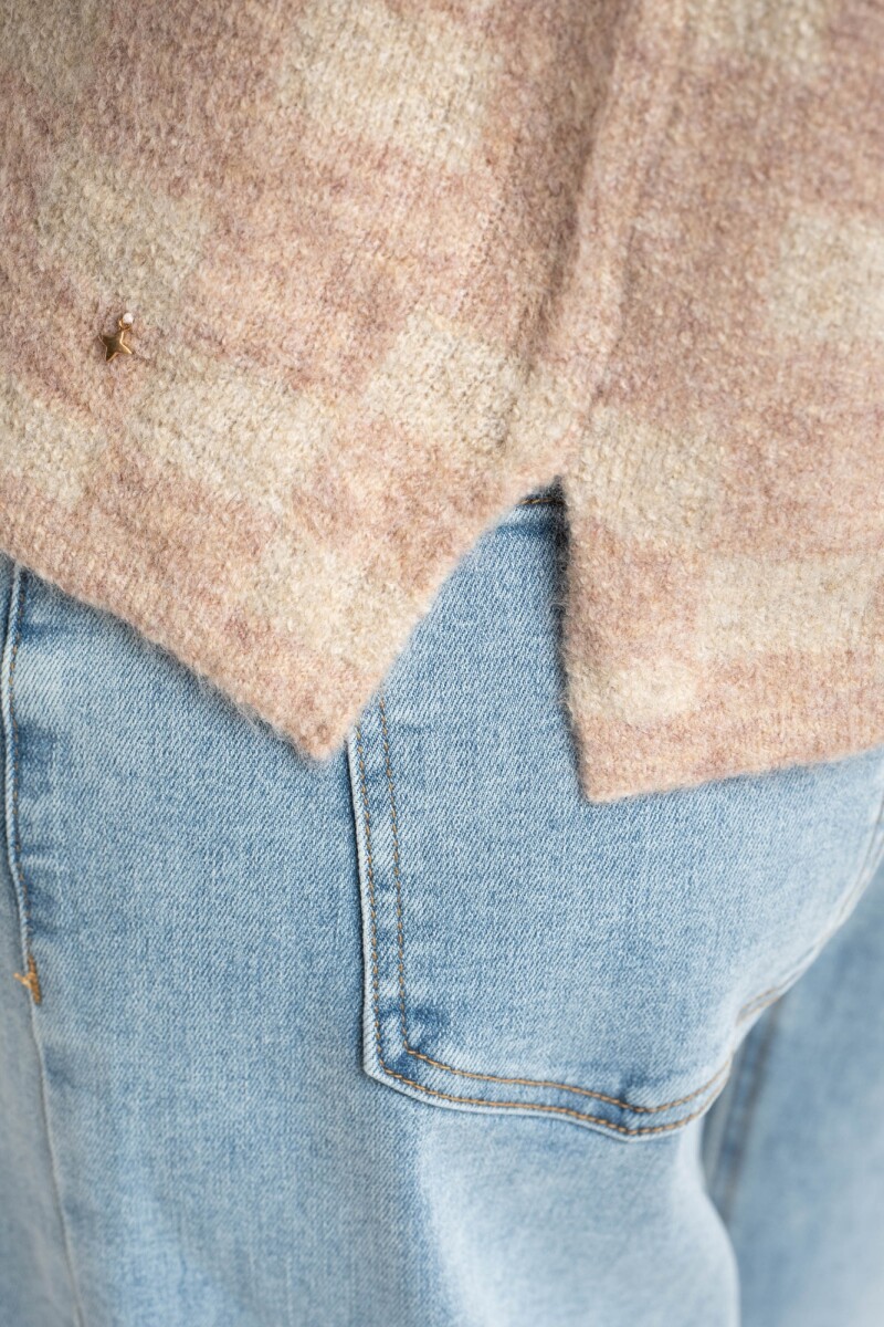 Sweater Intarsia Cuadros Rosa Viejo