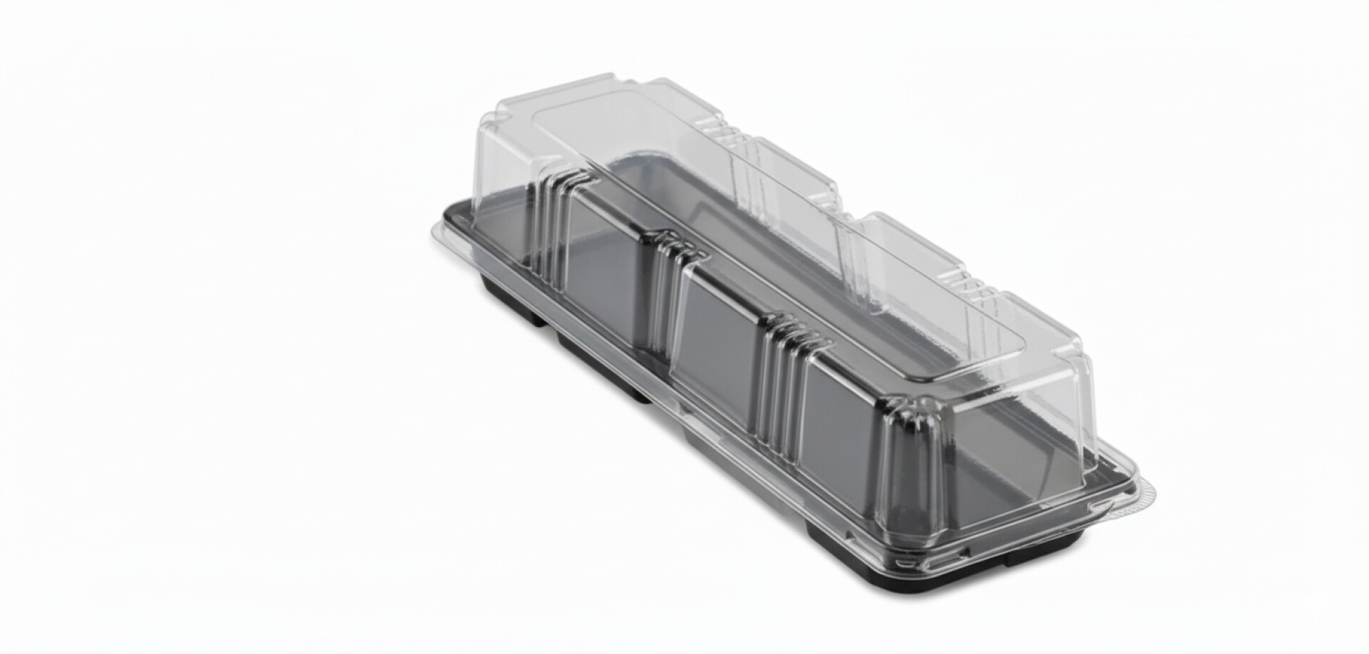 TORTERA RECTANGUALAR CON BANDEJA NEGRA EPS Y TAPA PET 18.9 x 11.6 x 4.5 