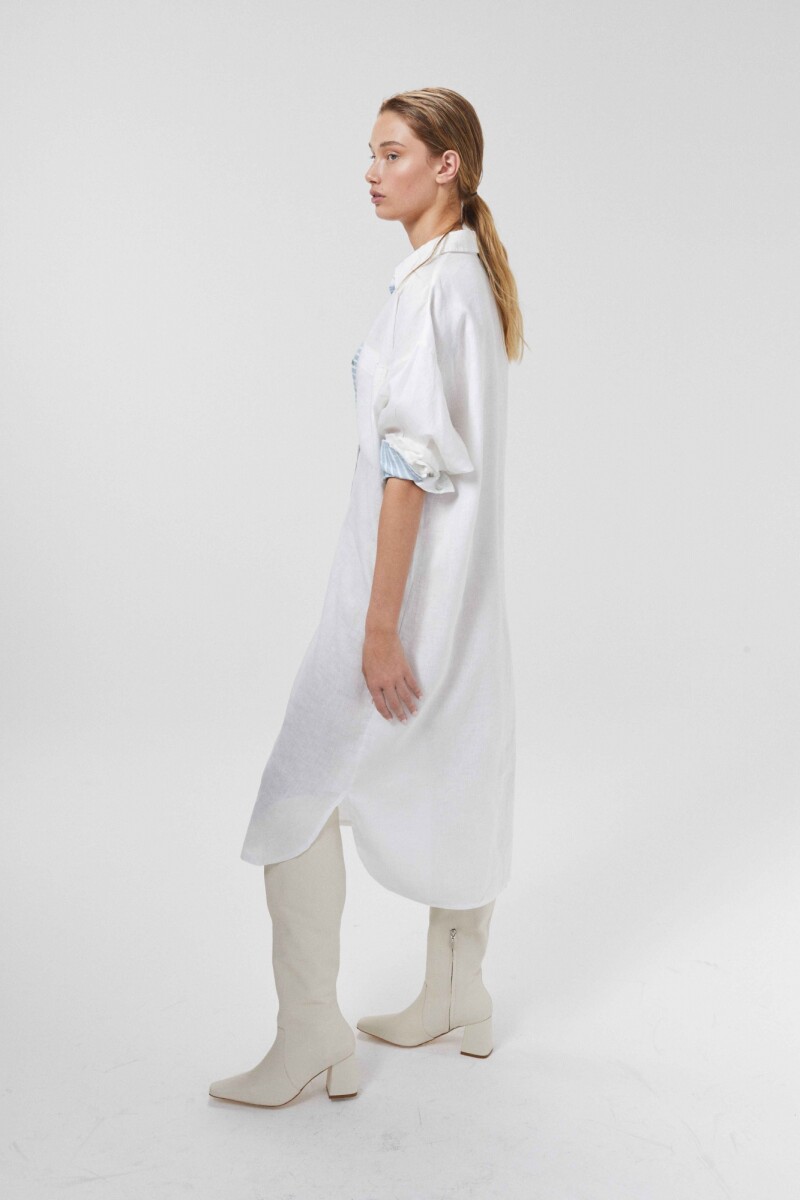 Island Linen Midi Dress Blanco