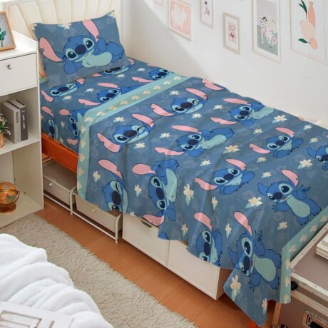 Juego de Sábanas Stitch Azul 1 Plaza Juego de Sábanas Stitch Azul 1 Plaza