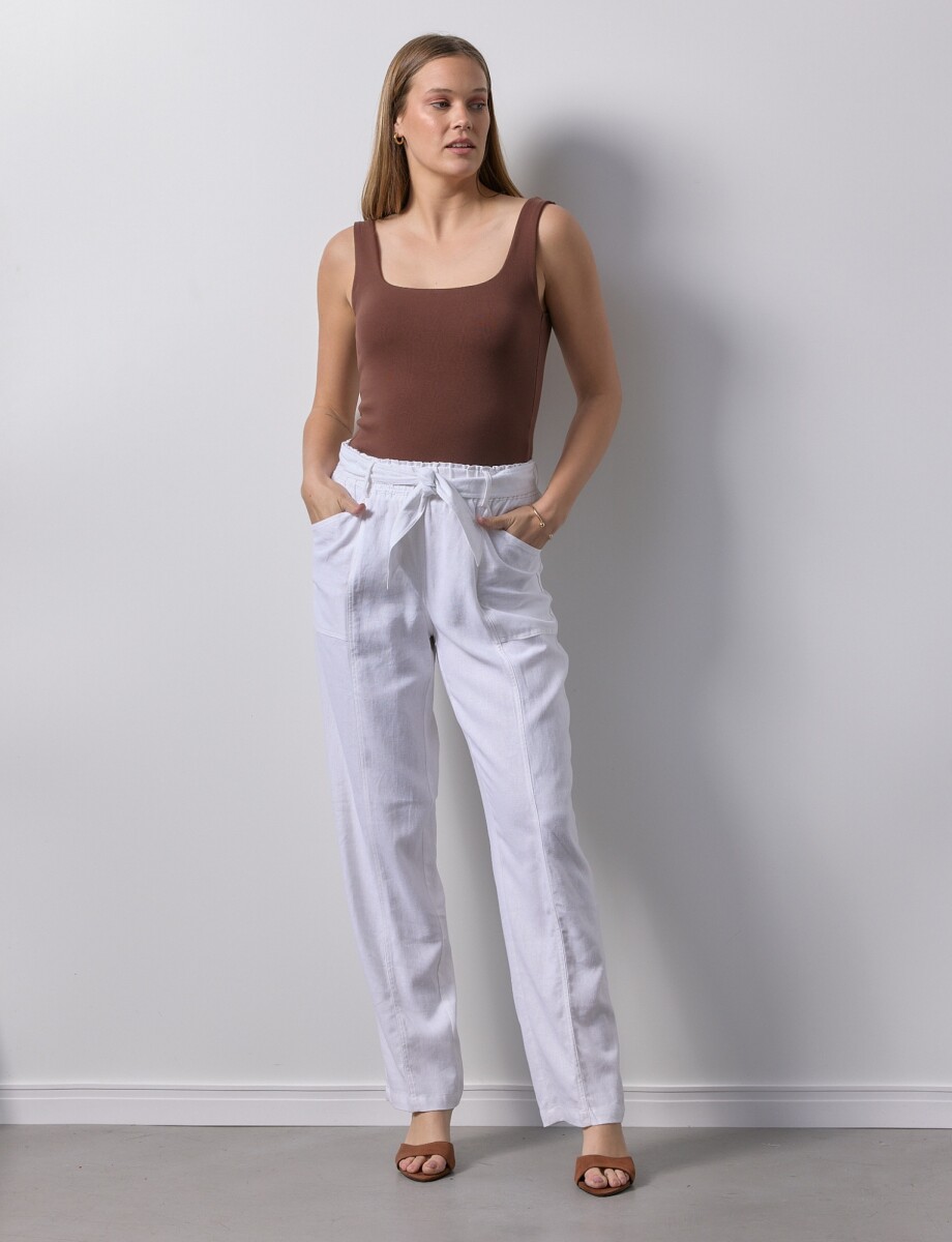 Pantalon Lino Lazo - Blanco 