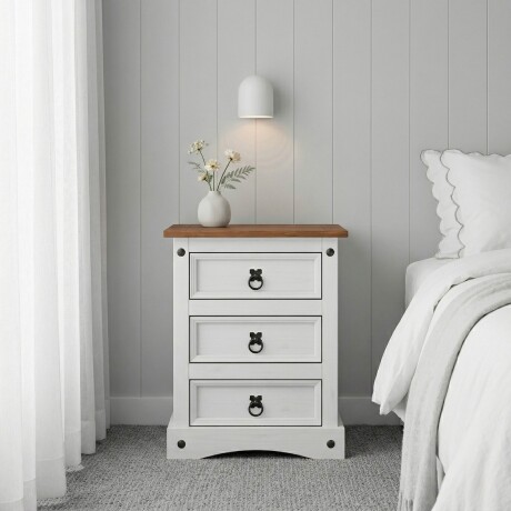 Mesa de luz 3 Cajones Línea Naturale Blanco/Roble
