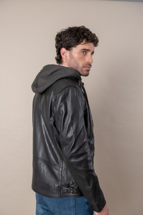 Campera cuero con capucha - Easy Rider Collection Negro