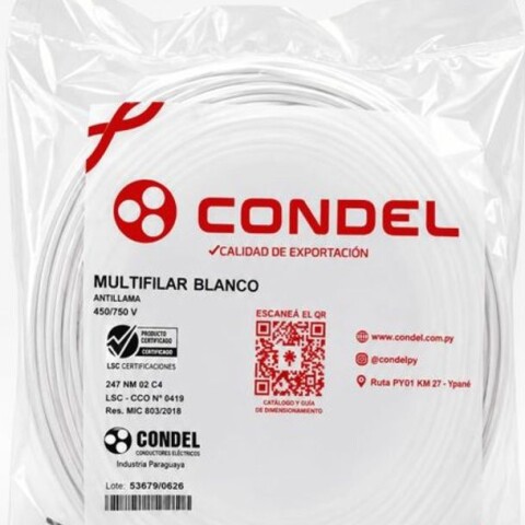 CABLE MULTIFILAR 1,50MM2 BLANCO CONDEL CABLE MULTIFILAR 1,50MM2 BLANCO CONDEL