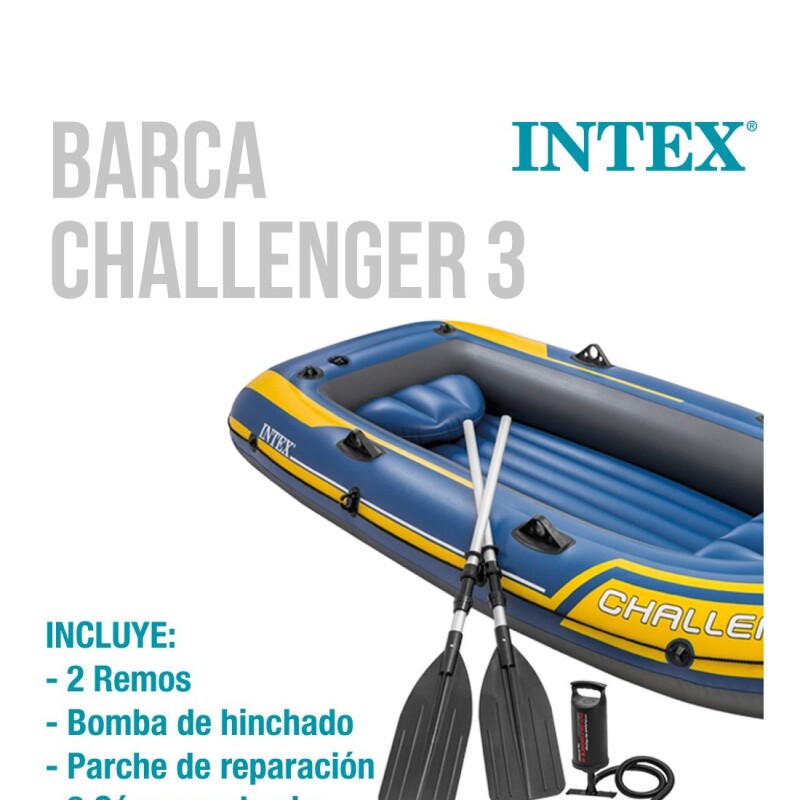 INTEX BOTE GOMÓN INFLABLE CHALLENGER 3 PERSONAS SERIE SPORT SET +REMOS +INFLADOR Intex Bote Gomón Inflable Challenger 3 Personas Serie Sport Set +remos +inflador
