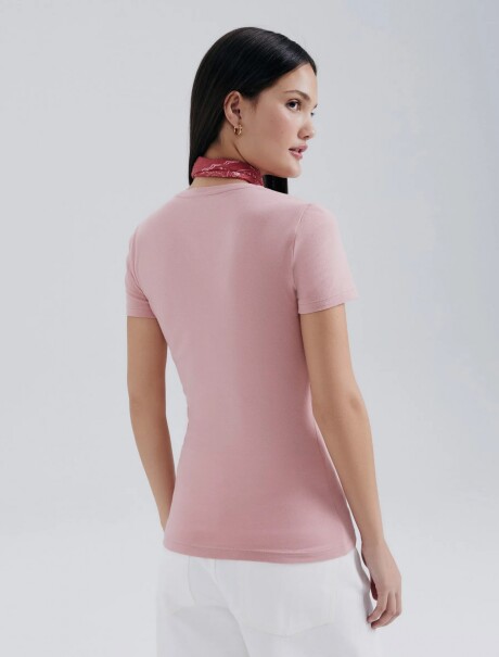 CAMISETA BÁSICA MANGA CORTA CUELLO EN V ROSA