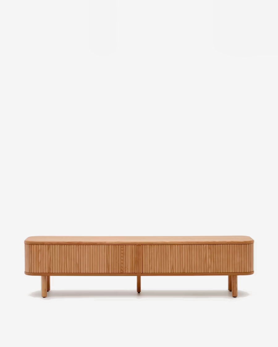 Mueble TV Mailen 2 puertas en chapa de fresno con acabado natural 200 x 50 cm