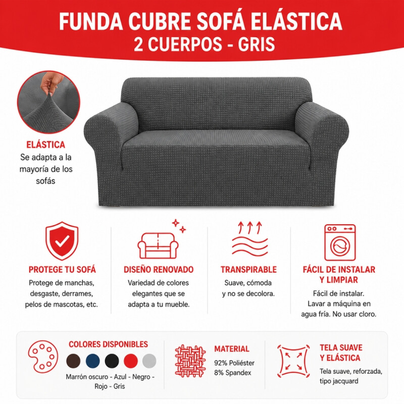 Funda cubre sofá elástica 2 cuerpos GRIS