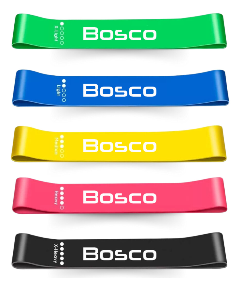 Set 5 Bandas Elasticas Resistencia Bosco Latex + Bolso - Multicolor 