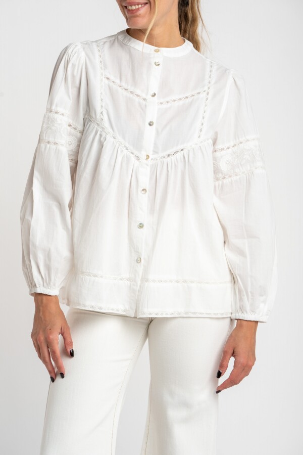 Blusa Algodón Con Detalles Encaje Crudo