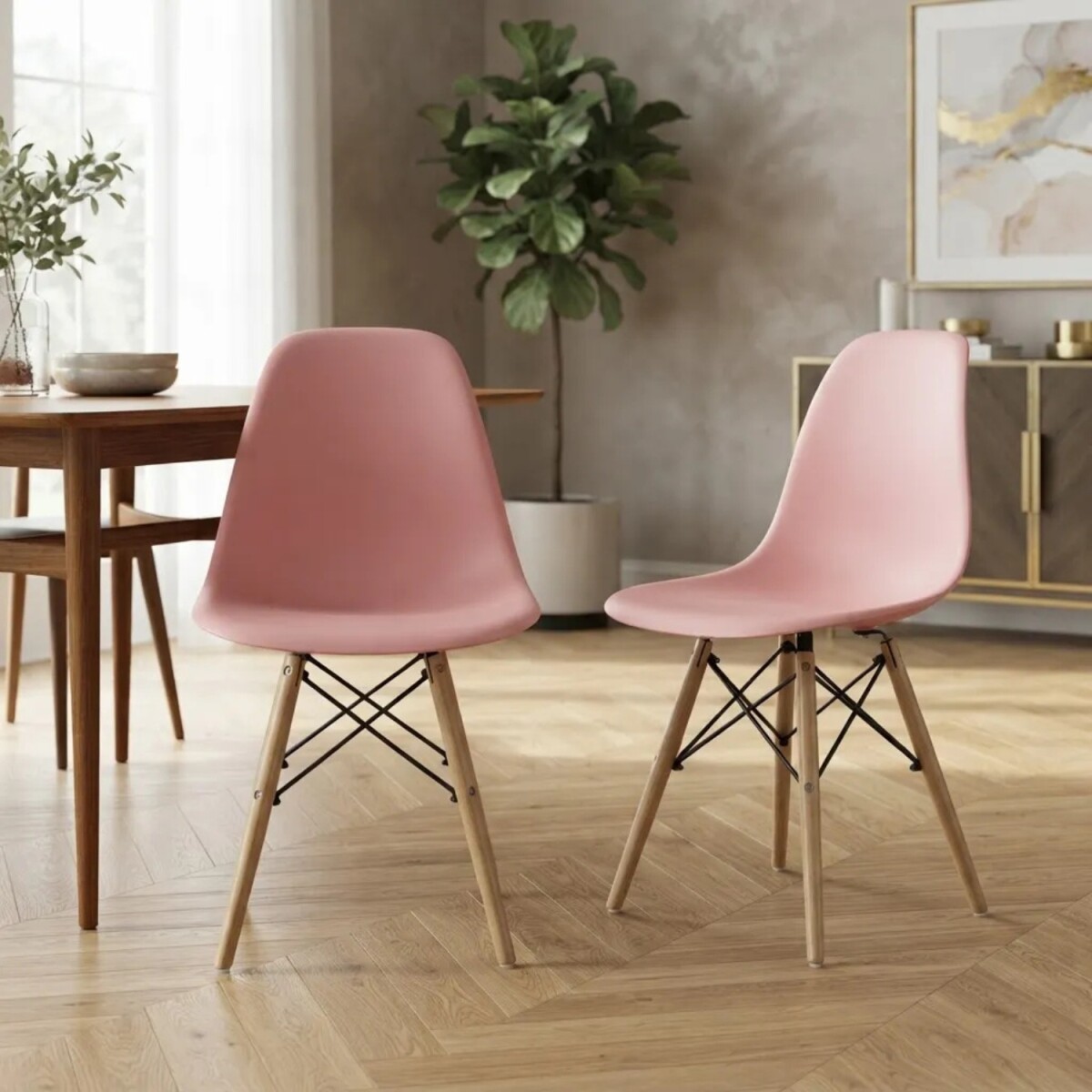 Pack 2 Sillas De Comedor Eames Lumax De Diseño Moderno Con Patas De Madera - Rosa 